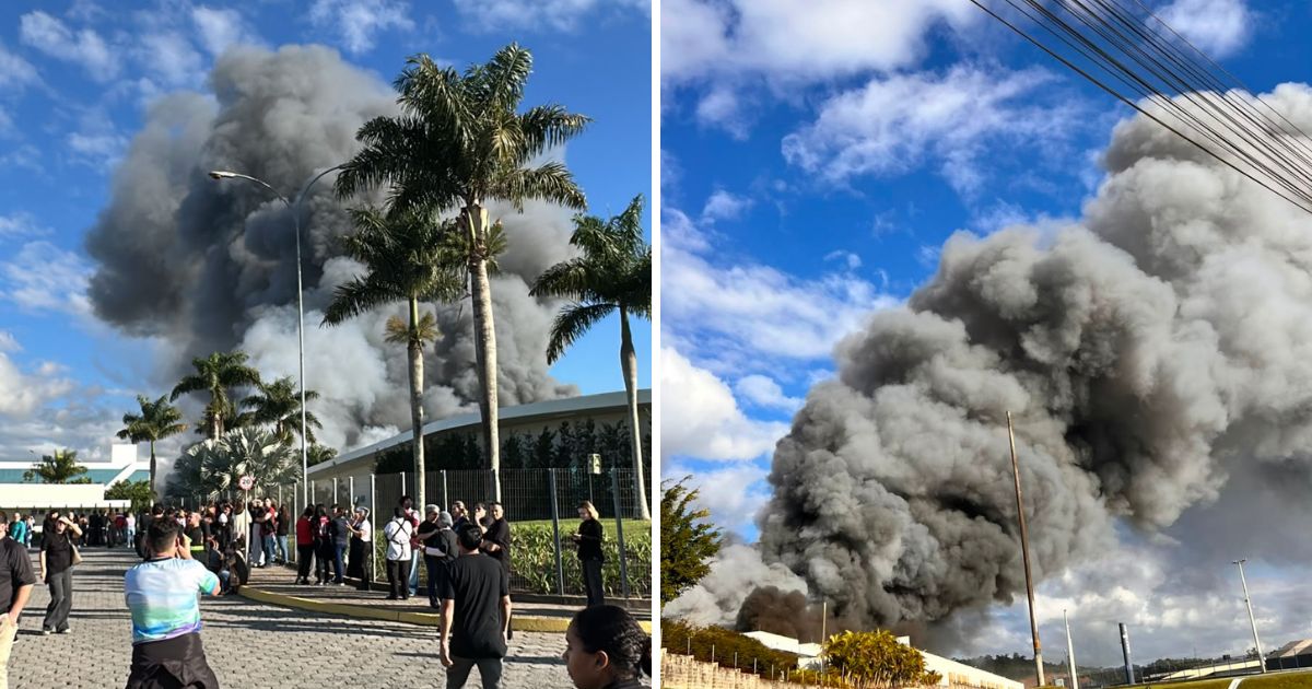FÃ¡brica da Colcci Ã© atingida por incÃªndio de grandes proporÃ§Ãµes em SCFoto: Reprodu...