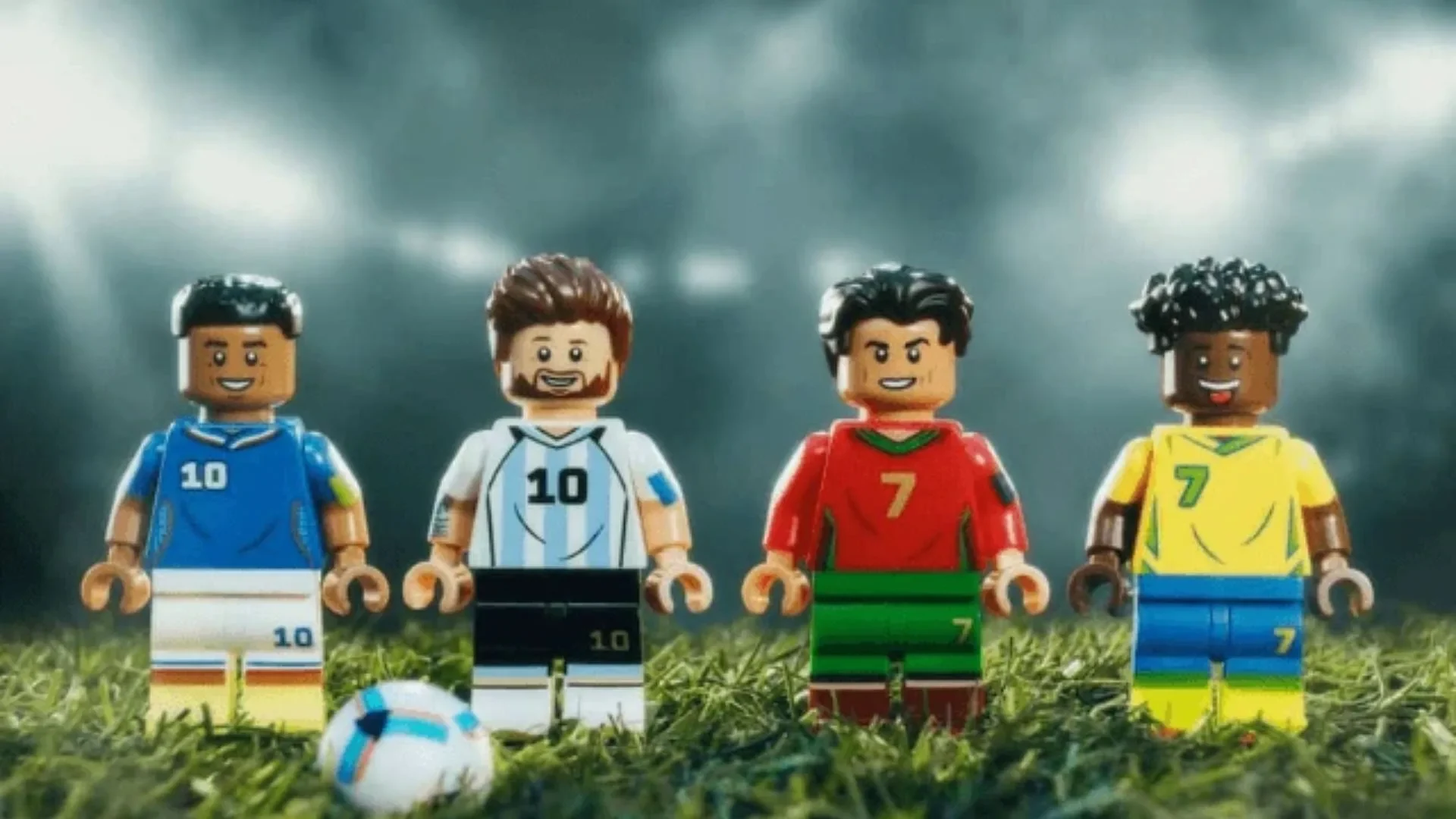 Lego lança coleção da Copa com Messi CR7, Mbappé e Vini Jr.| Foto: Divulgação/ Reprodução...