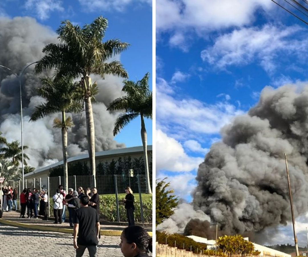 FÃ¡brica da Colcci Ã© atingida por incÃªndio de grandes proporÃ§Ãµes em SCFoto: Reprodu...