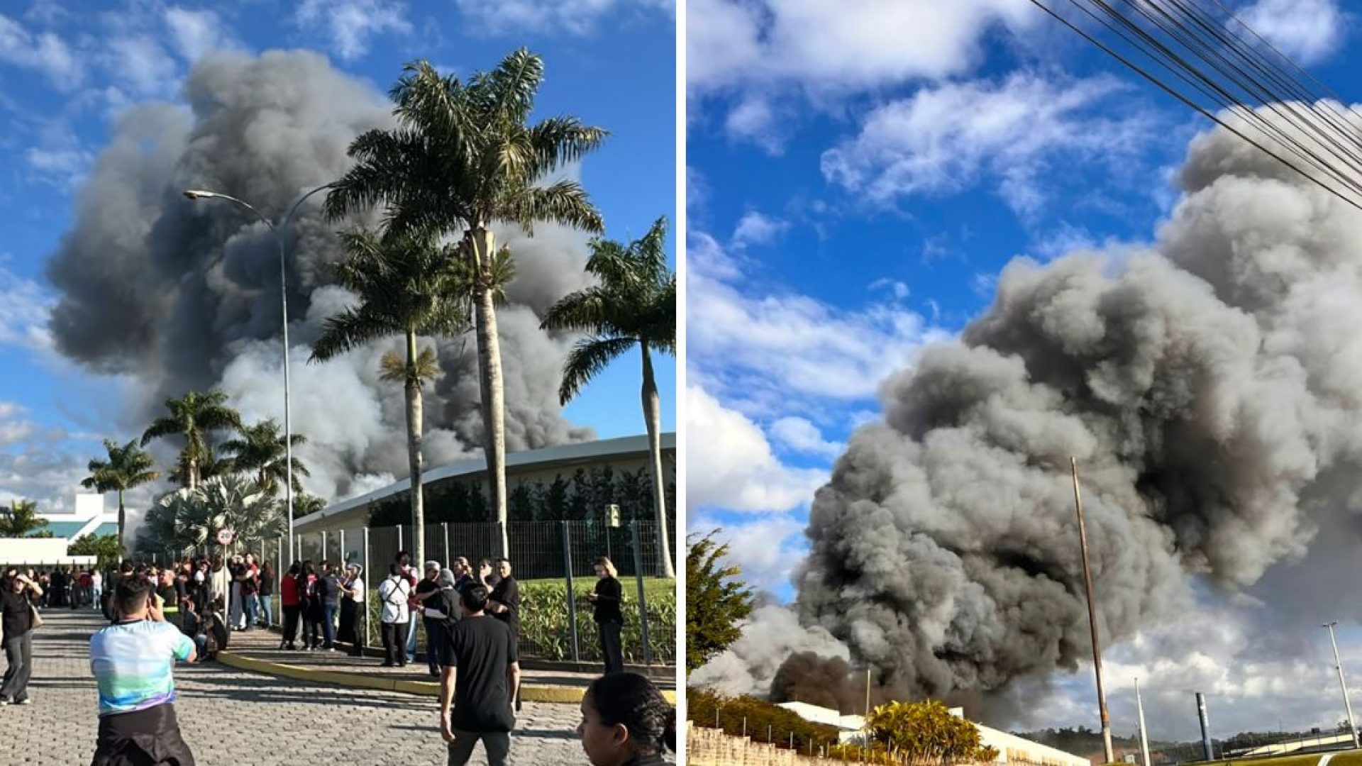 FÃ¡brica da Colcci Ã© atingida por incÃªndio de grandes proporÃ§Ãµes em SCFoto: Reprodu...