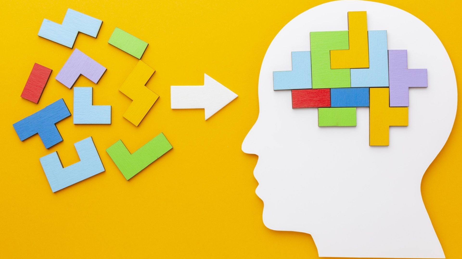 1 de 1 Ilustração colorida com fundo amarelo de formas geométricas bafunçadas e organizadas d...